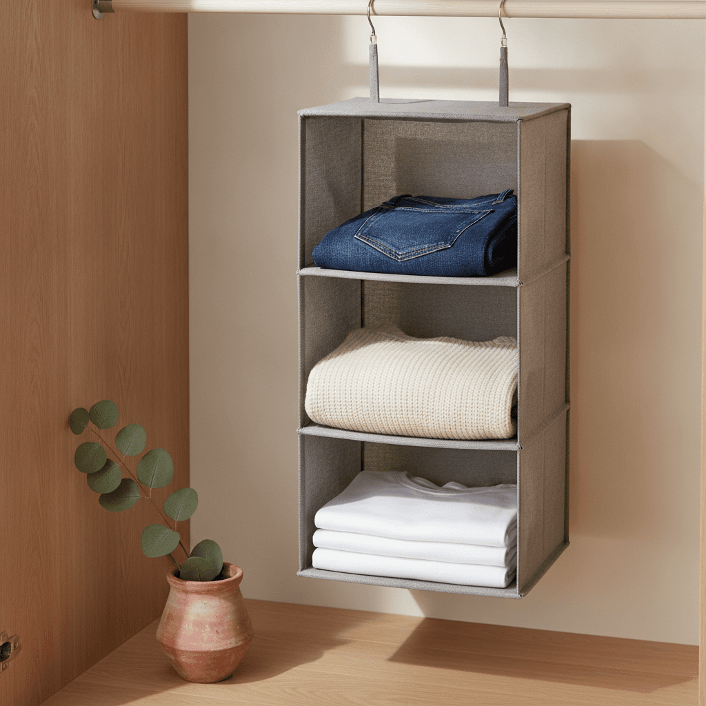 GRANNY SAYS 3-Shelf Hanging Closet Organizer and Storage, Collapsible, Gray – image 2