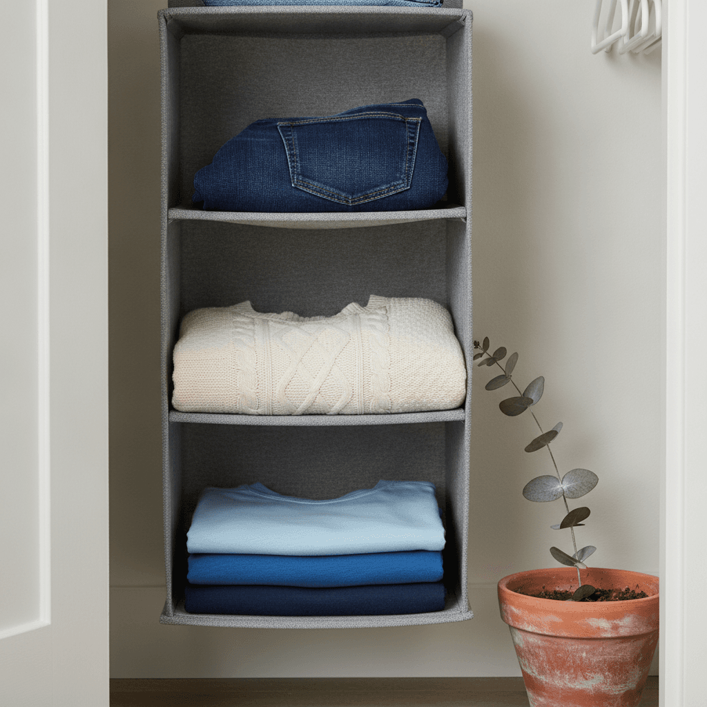 GRANNY SAYS 3-Shelf Hanging Closet Organizer and Storage, Collapsible, Gray – image 3