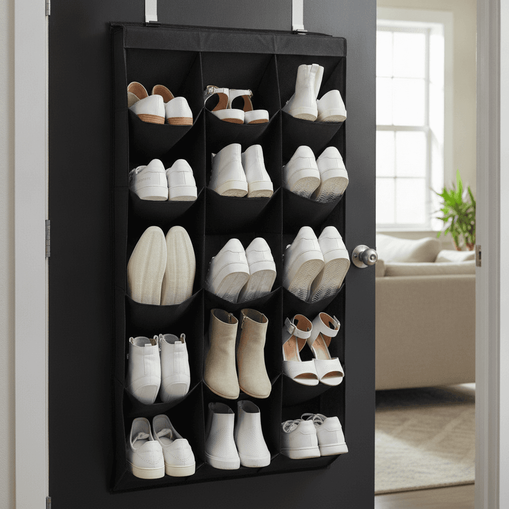 SLEEPING LAMB Over The Door Shoe Organizer with Large Deep Pockets, Black – image 2