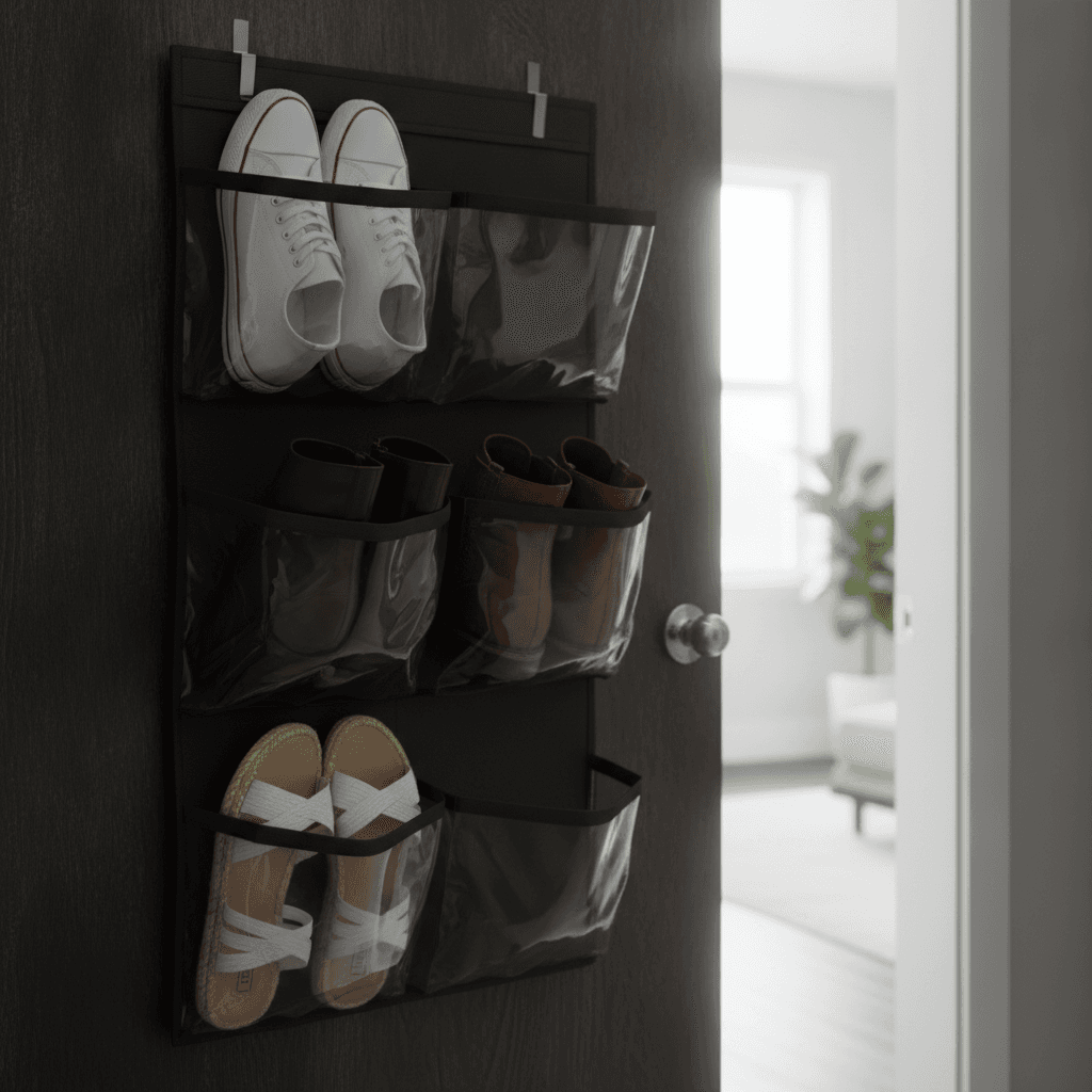 SLEEPING LAMB Over The Door Shoe Organizer with Large Deep Pockets, Black – image 3