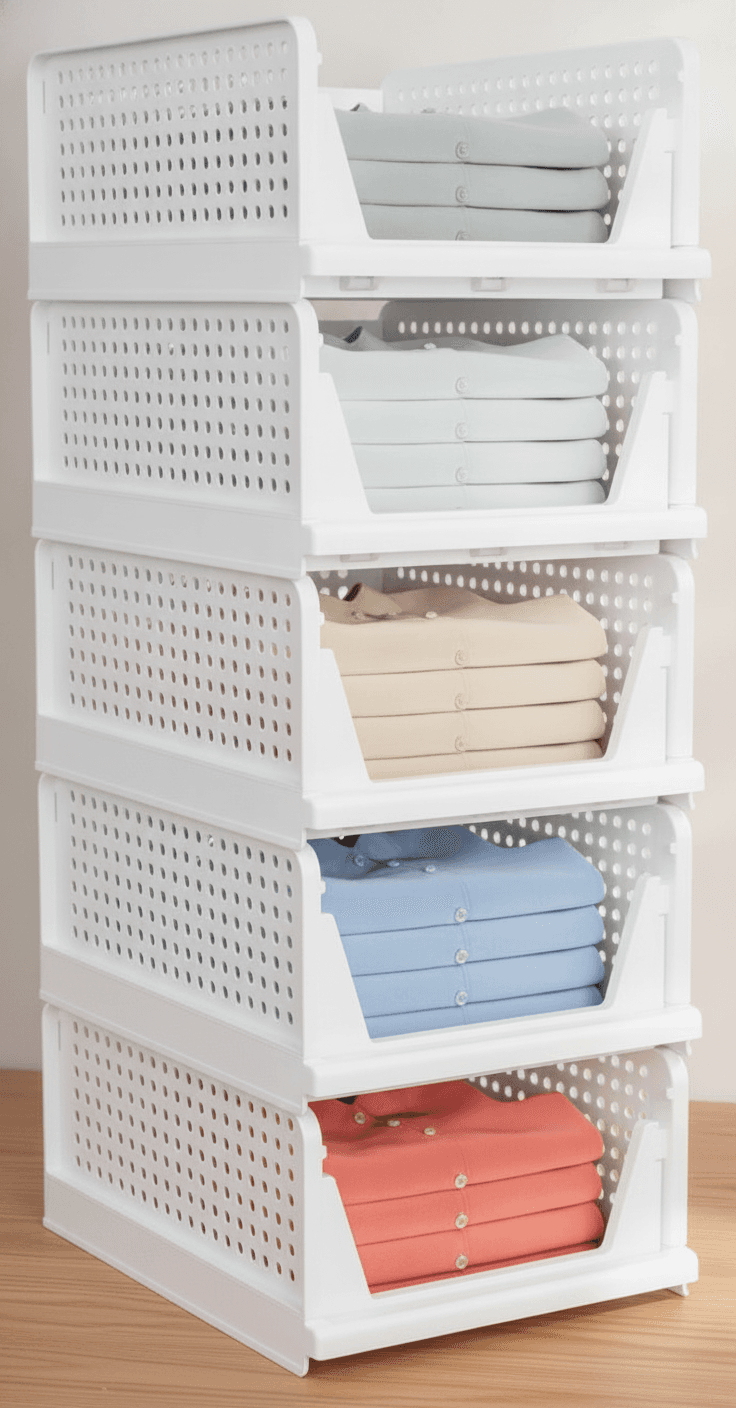 5 Pack Stackable Closet Storage Baskets with Slide Rail, White – image 2