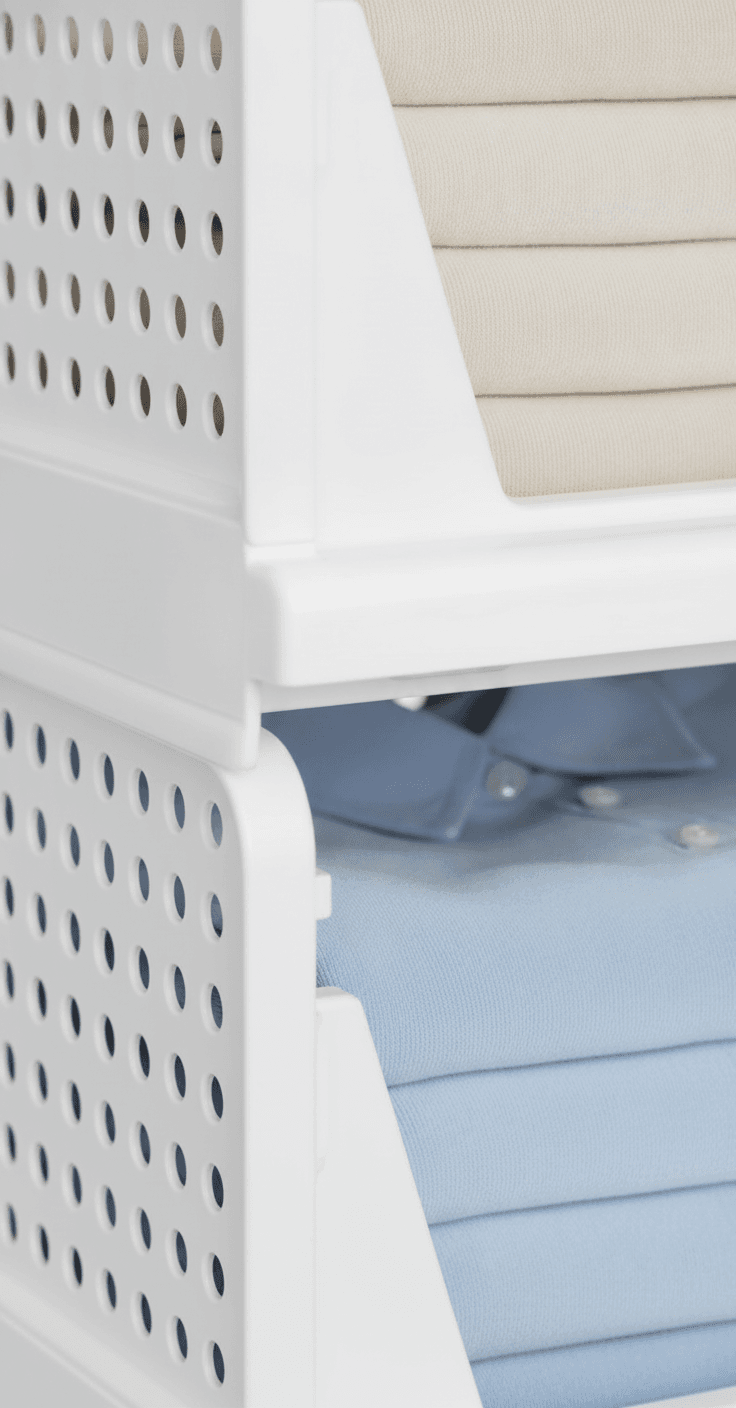 5 Pack Stackable Closet Storage Baskets with Slide Rail, White – image 3