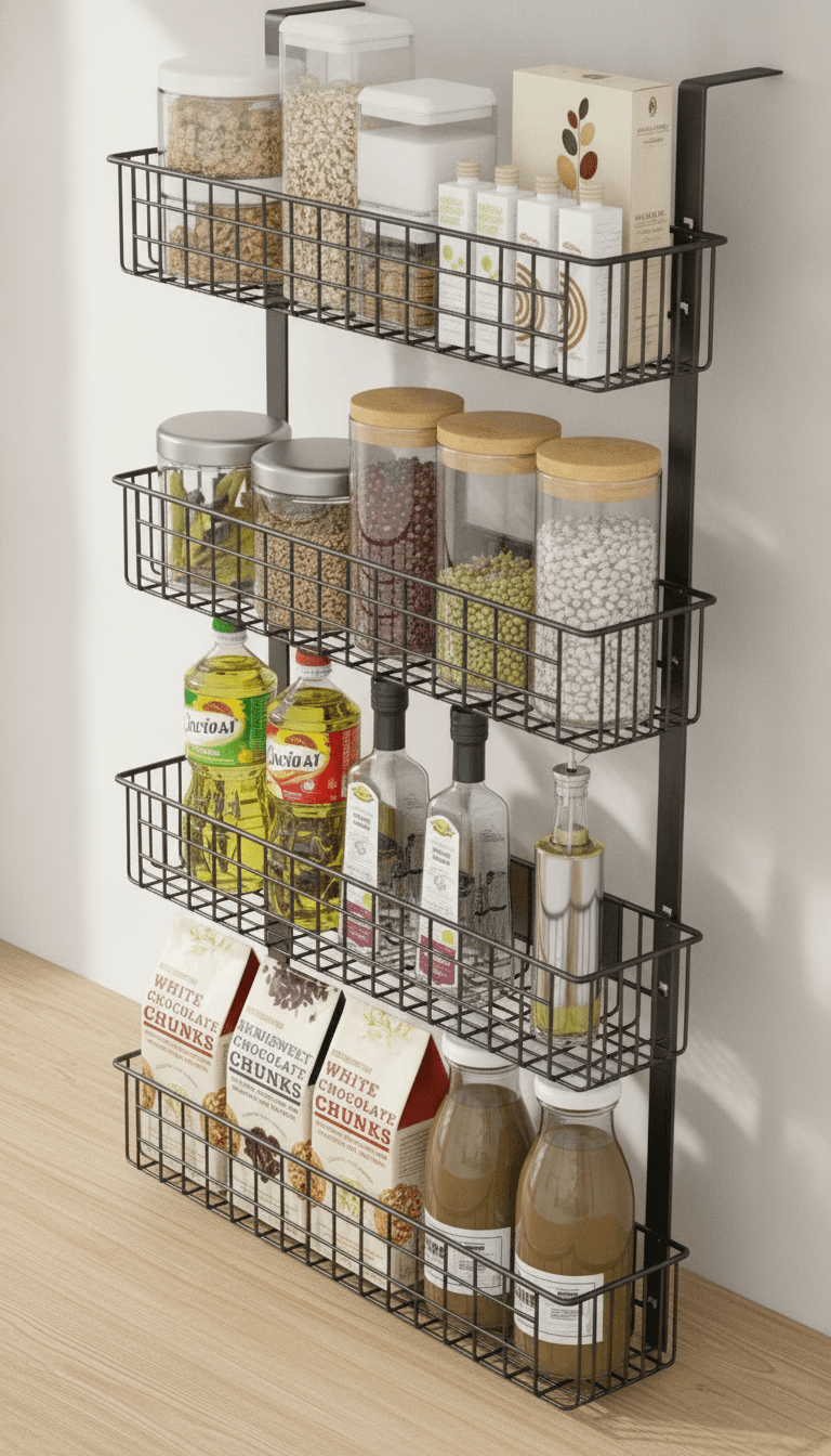 4 Tier Magnetic Spice Rack with Utility Hooks, Black – image 2