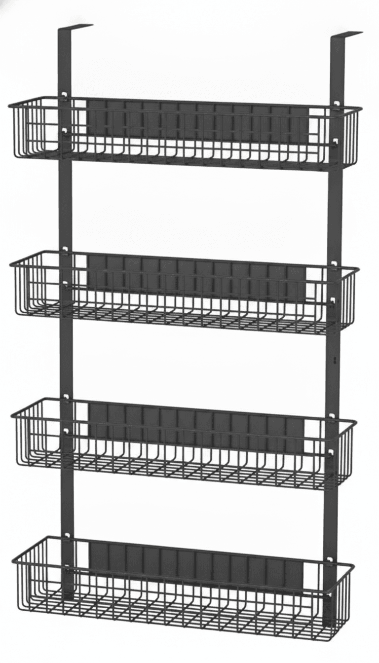 4 Tier Magnetic Spice Rack with Utility Hooks, Black – image 1