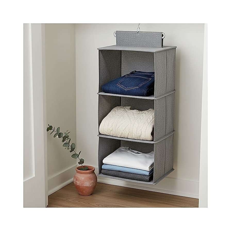 GRANNY SAYS 3-Shelf Hanging Closet Organizer and Storage, Collapsible, Gray โ image 1