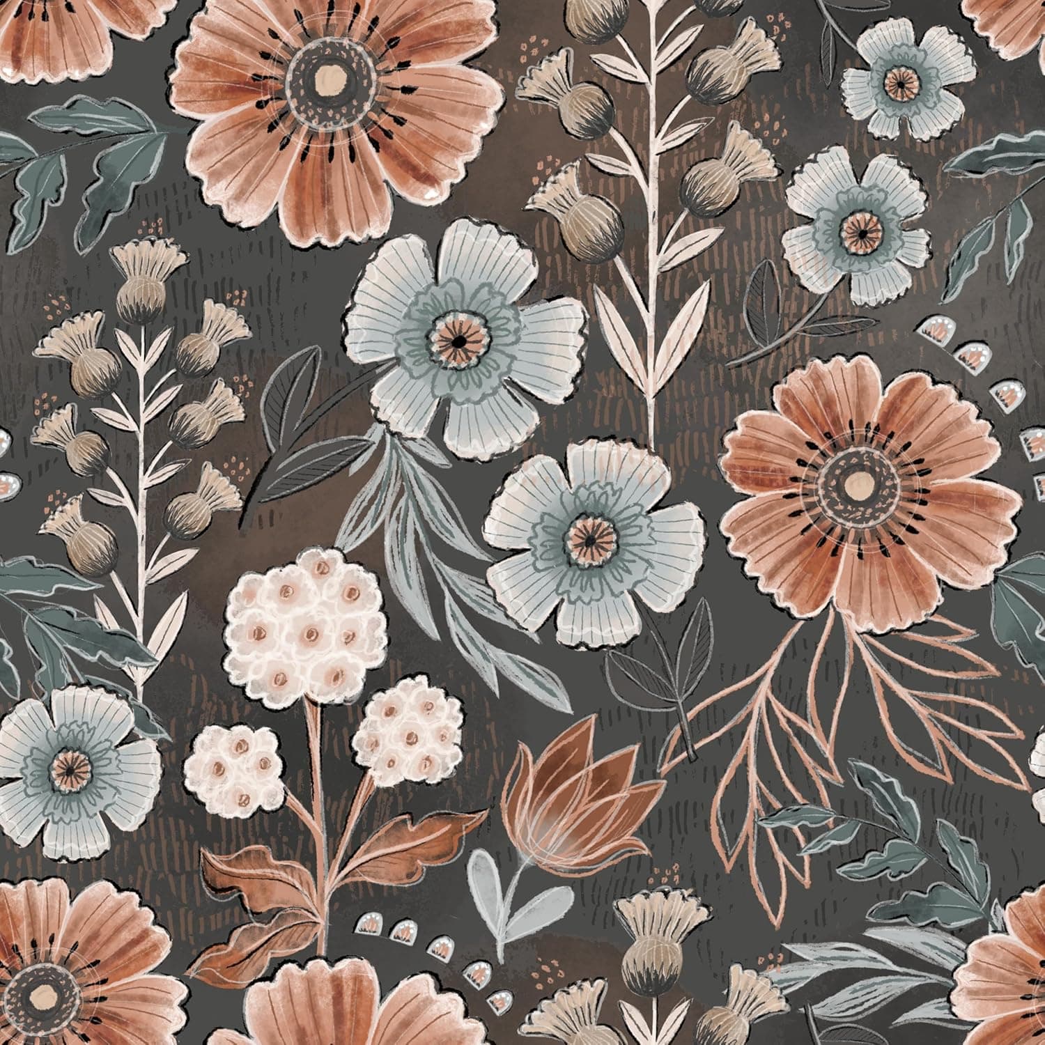 HAOKHOME Vintage Floral Peel and Stick Wallpaper Boho Dark Botanical – image 1