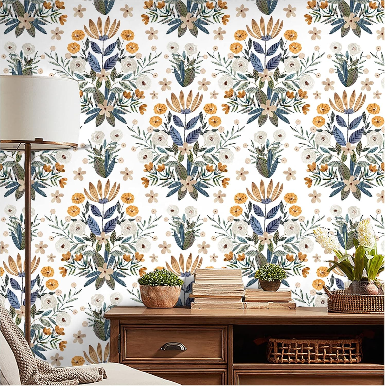 Floralplus Boho Wallpaper Peel and Stick Floral Removable Wallpaper Boho Leaf – image 1