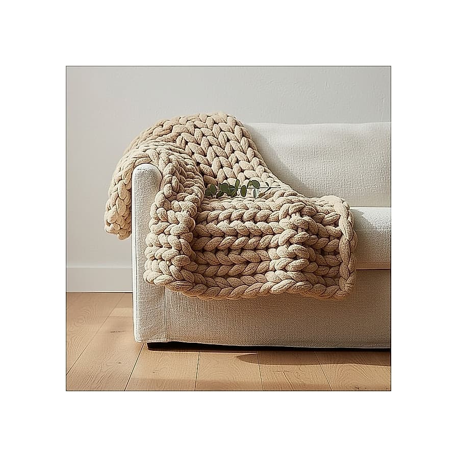 Bigacogo Chunky Knit Throw Blanket 40x60, Beige – image 1