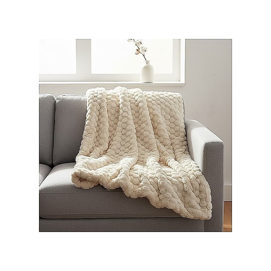 blunique Ultra Soft Faux Fur Throw Blanket 50x60, Cream White – image 1