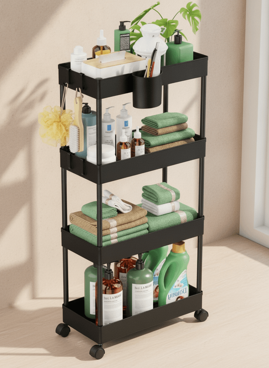 LEHOM Slim Rolling Storage Cart 4 Tiers, 7.1in W, Black – image 2