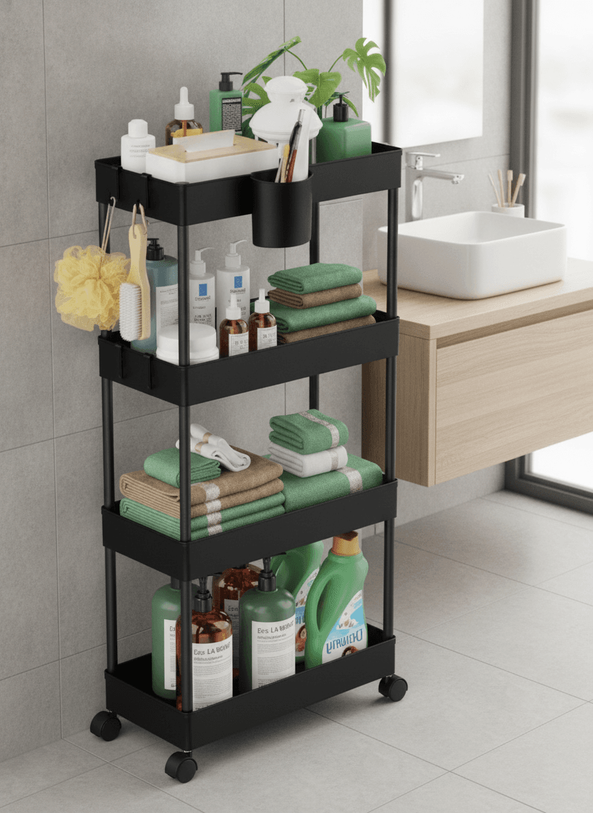 LEHOM Slim Rolling Storage Cart 4 Tiers, 7.1in W, Black – image 3