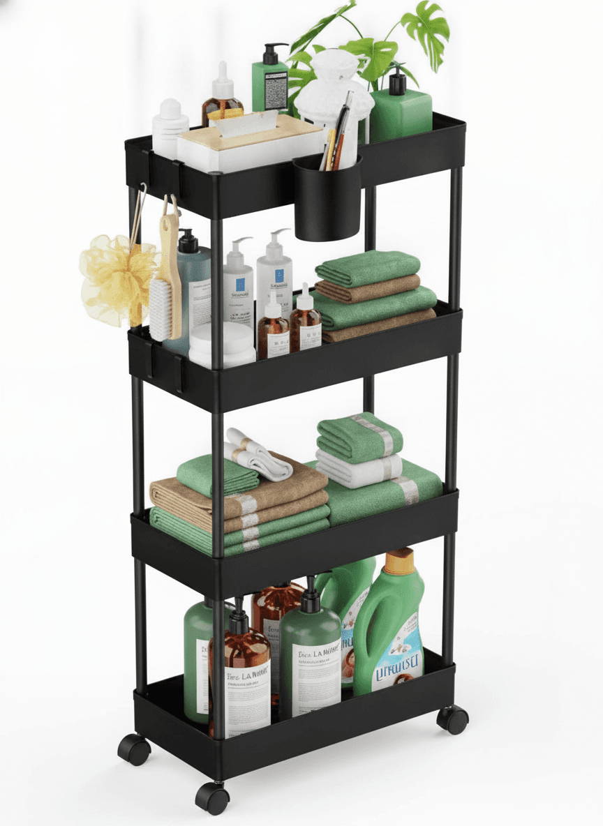 LEHOM Slim Rolling Storage Cart 4 Tiers, 7.1in W, Black – image 1