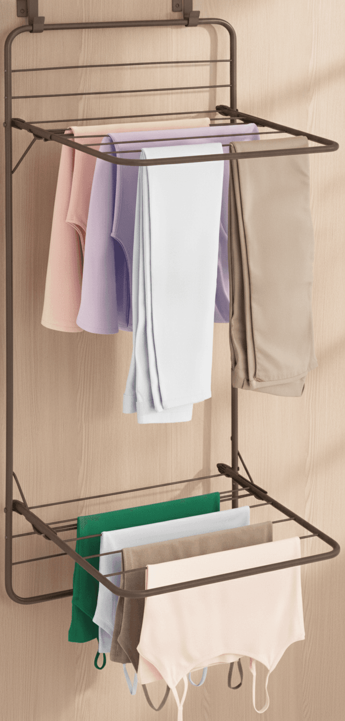 mDesign Collapsible Over The Door Drying Rack, 2 Tiers, Bronze – image 2