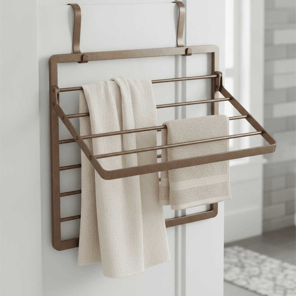 mDesign Collapsible Over The Door Drying Rack, 2 Tiers, Bronze – image 3