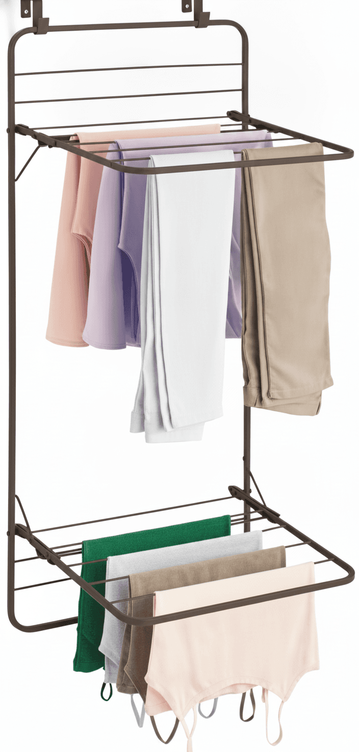 mDesign Collapsible Over The Door Drying Rack, 2 Tiers, Bronze – image 1