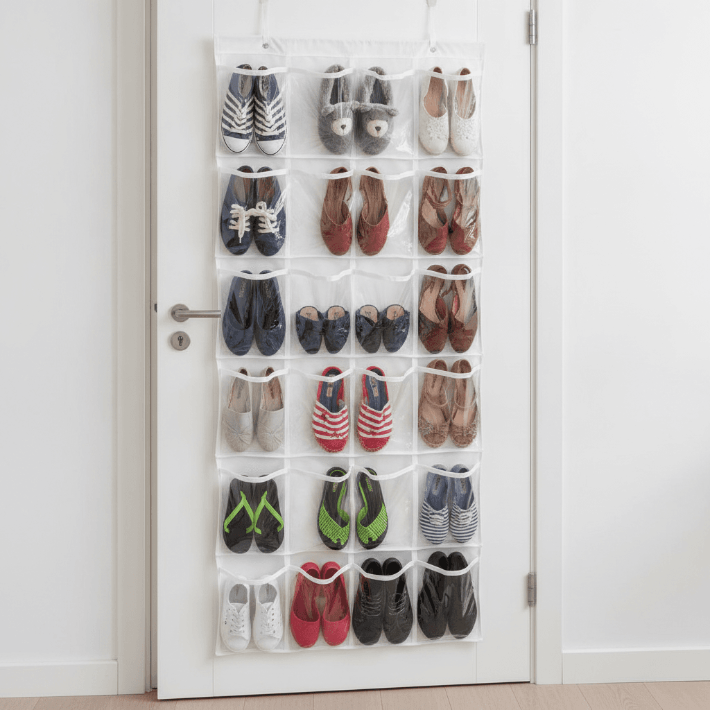 Simple Houseware 24 Pockets Over The Door Hanging Shoe Organizer, Gray – image 4