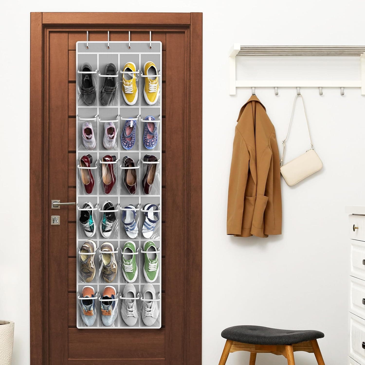 Simple Houseware 24 Pockets Over The Door Hanging Shoe Organizer, Gray (64'' x 19'') – image 2