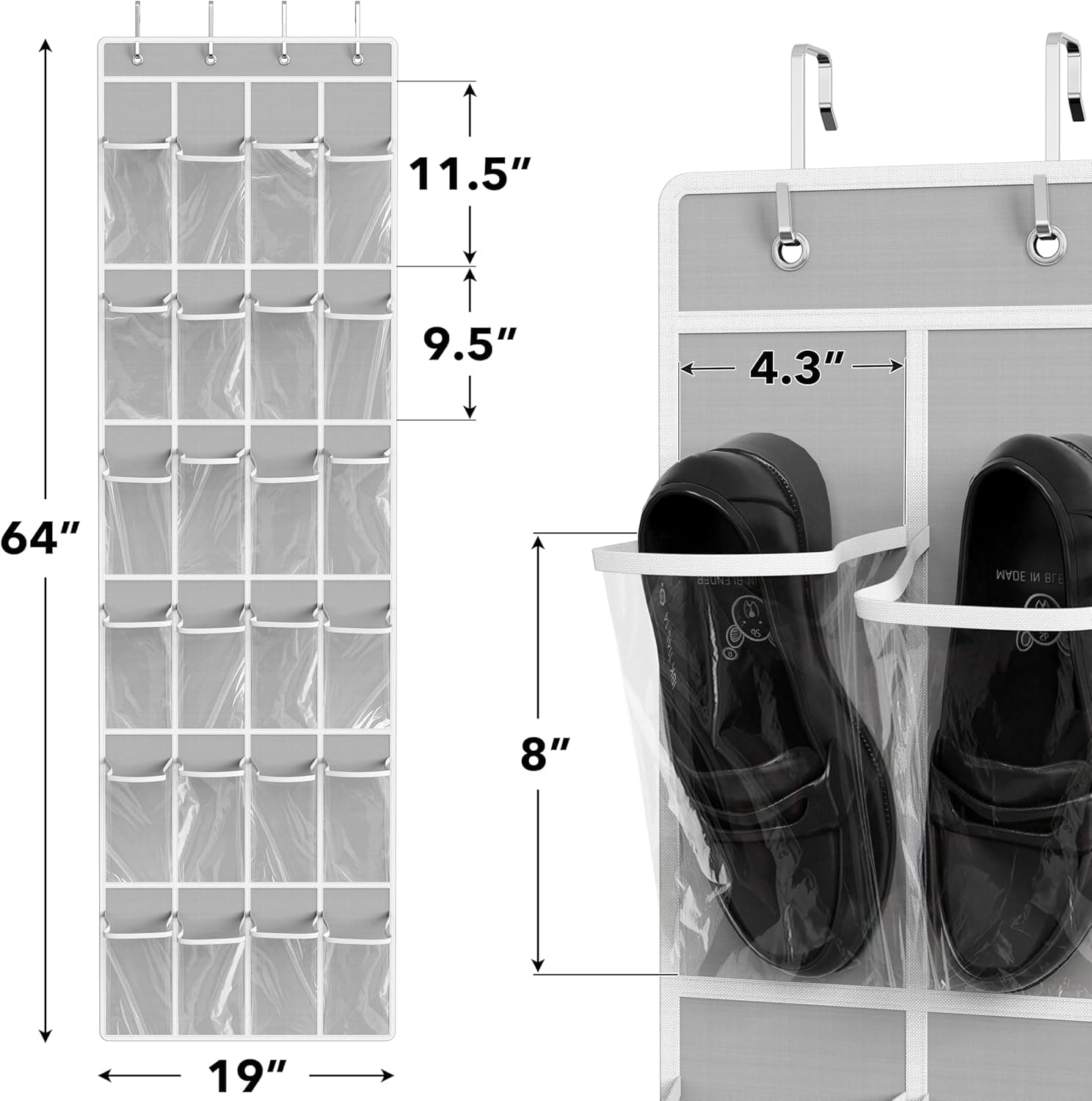 Simple Houseware 24 Pockets Over The Door Hanging Shoe Organizer, Gray (64'' x 19'') – image 3