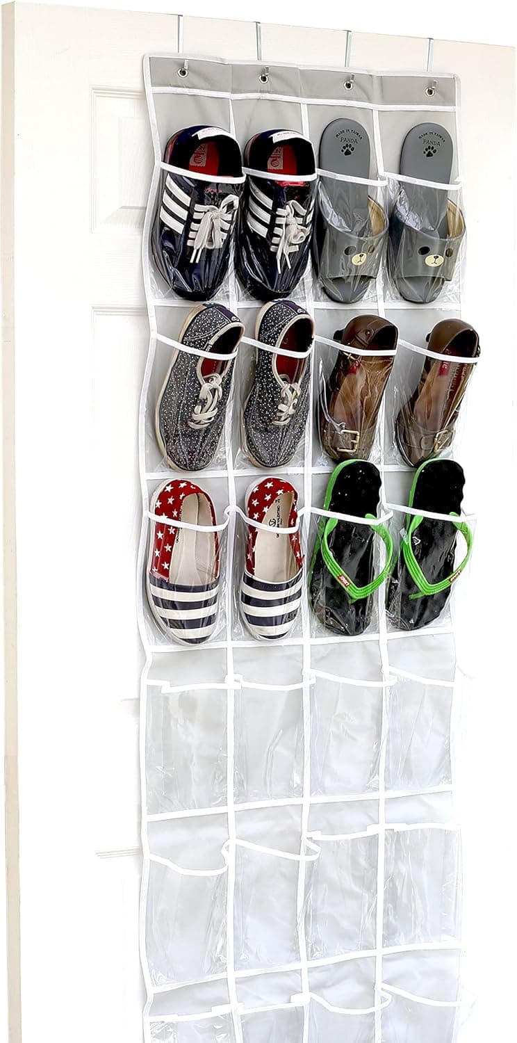 Simple Houseware 24 Pockets Over The Door Hanging Shoe Organizer, Gray (64'' x 19'') – image 1