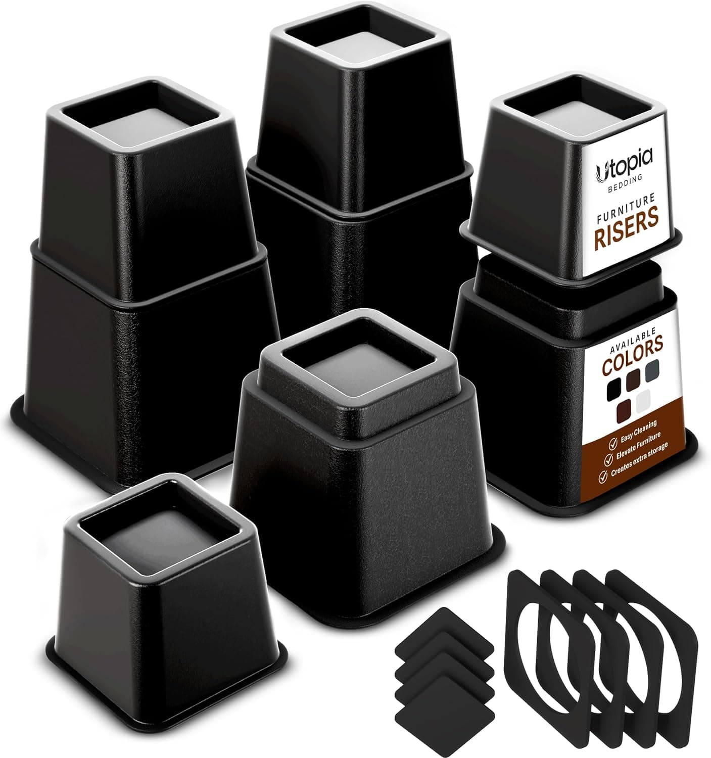 Utopia Bedding Adjustable Bed Risers, 3 & 5 Inches (4 Set, Black) – image 1