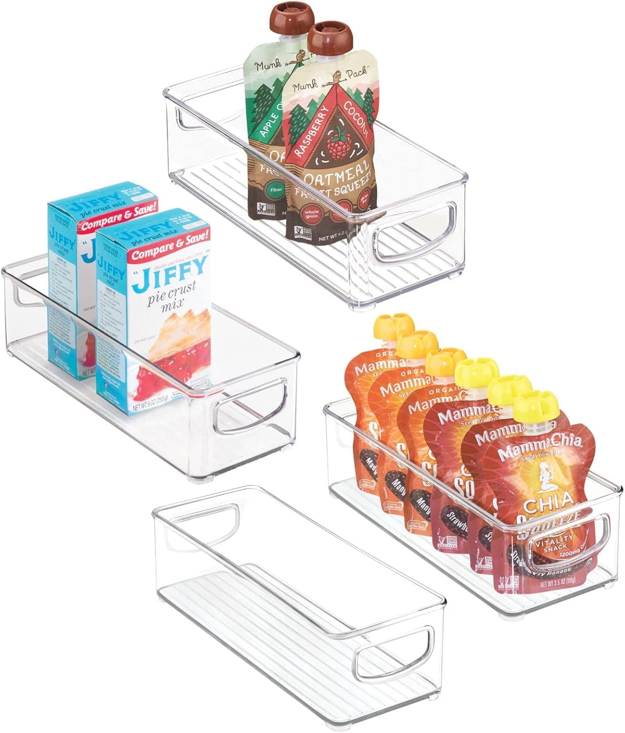 mDesign Kitchen Cabinet and Pantry Storage Organizer Bins, Pack of 4, Shallow, Clear – image 1