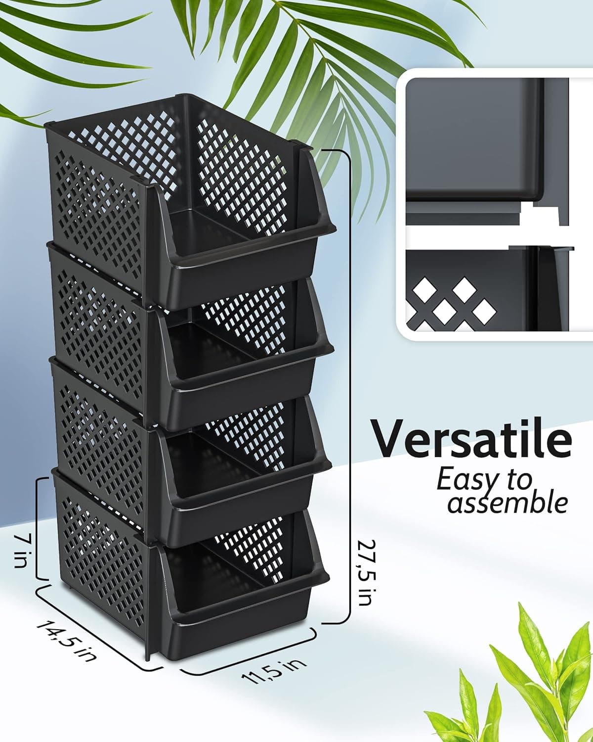 TidyFriend 4 Pack Stackable Open Front Pantry Storage Bins, Black – image 2