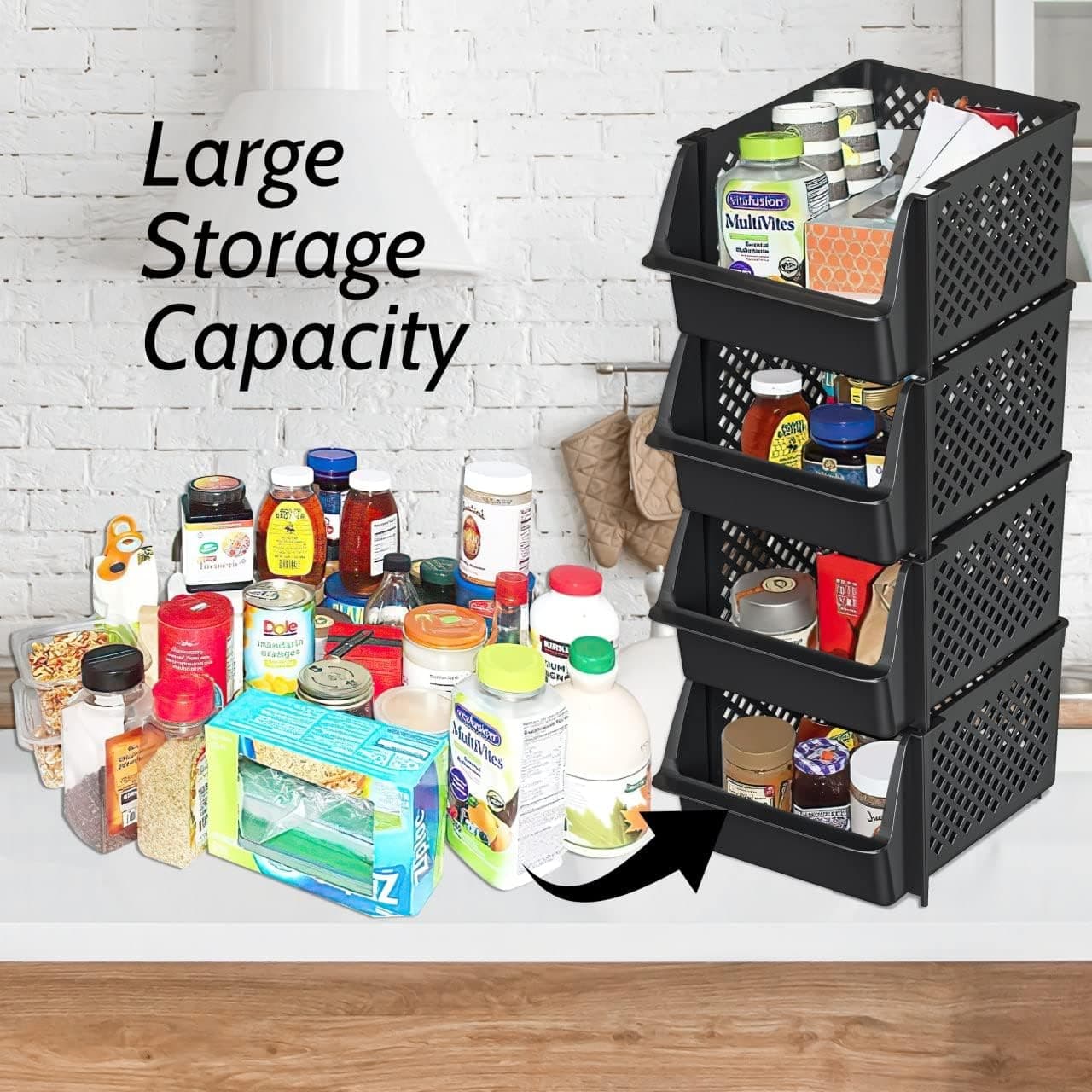 TidyFriend 4 Pack Stackable Open Front Pantry Storage Bins, Black – image 3