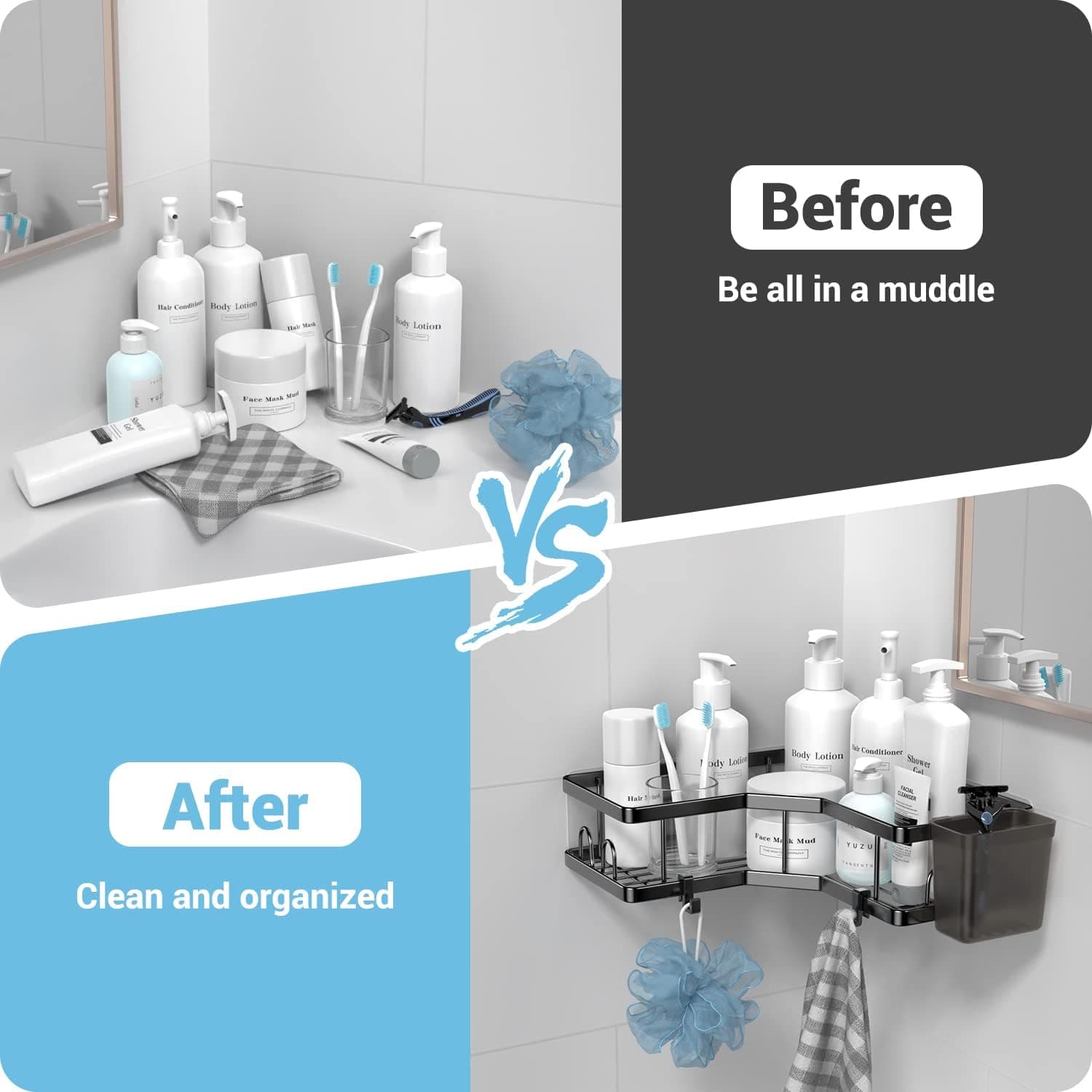 AKTECKE Corner Shower Caddy 2-Pack Adhesive Stainless Steel – image 5