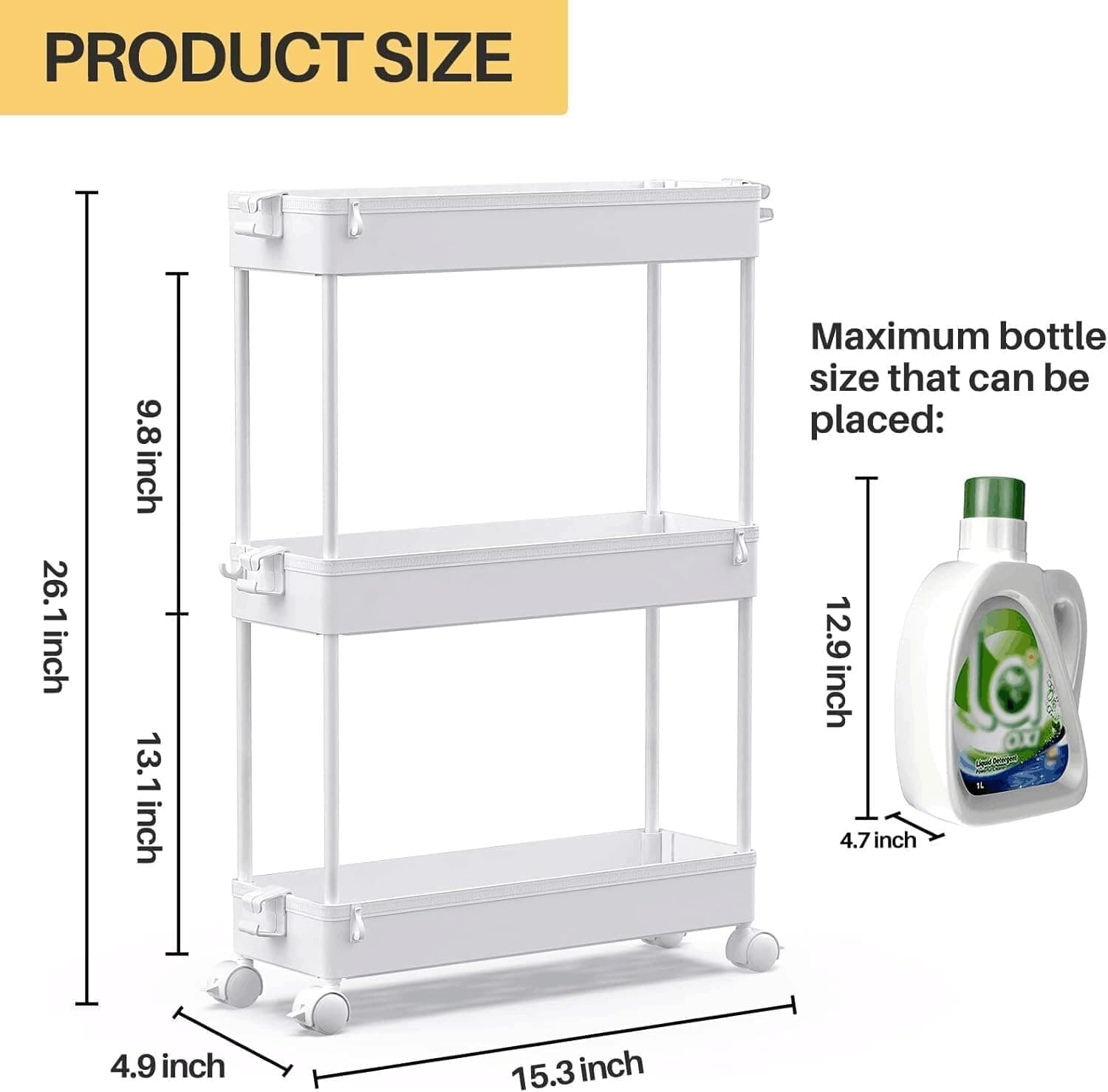 SPACEKEEPER Slim Rolling Storage Cart 3-Tier Narrow Bathroom Organizer – image 2