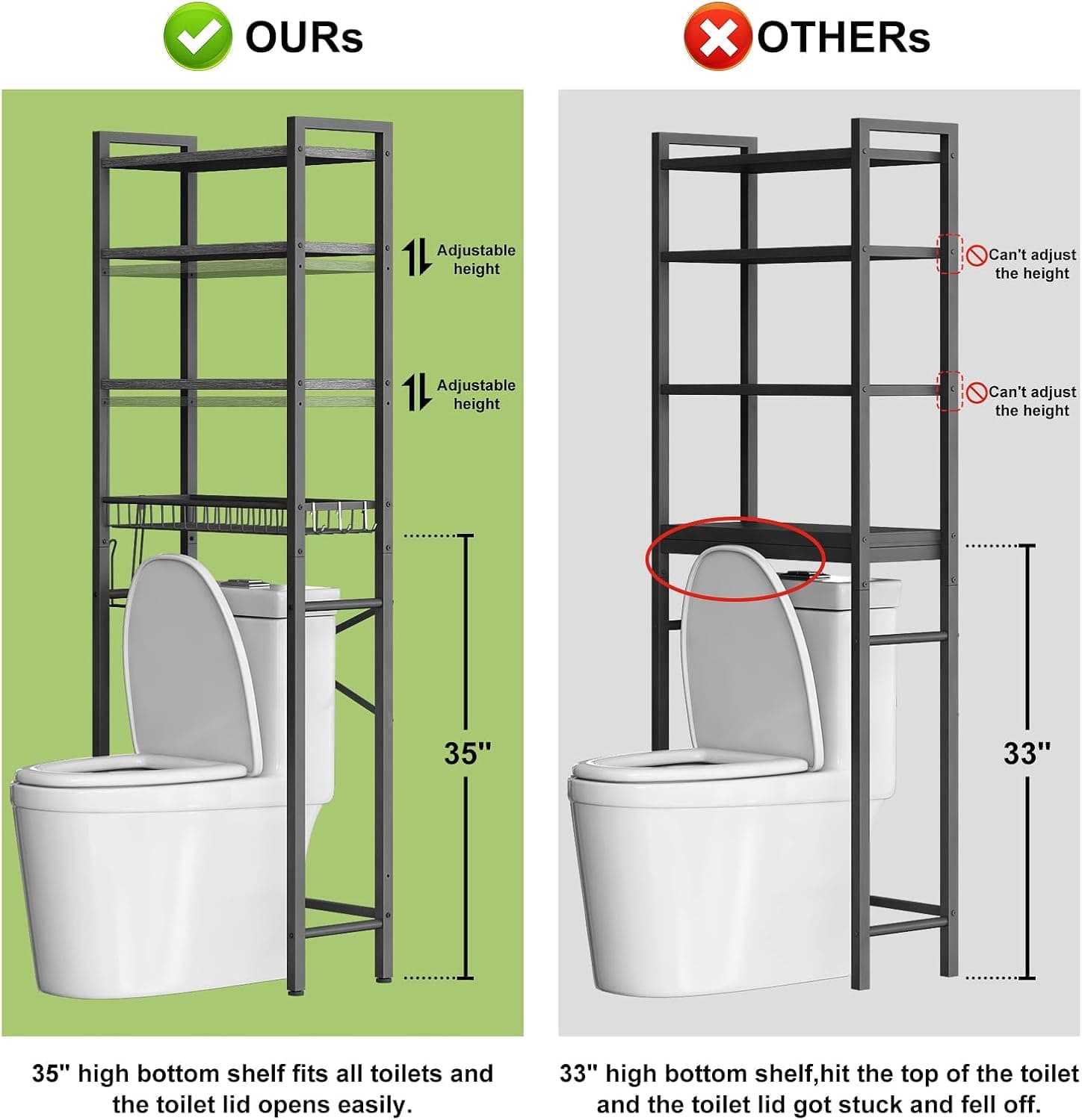 Kalrin Over-The-Toilet Storage Rack 4-Tier with Adjustable Shelf and Basket – image 2