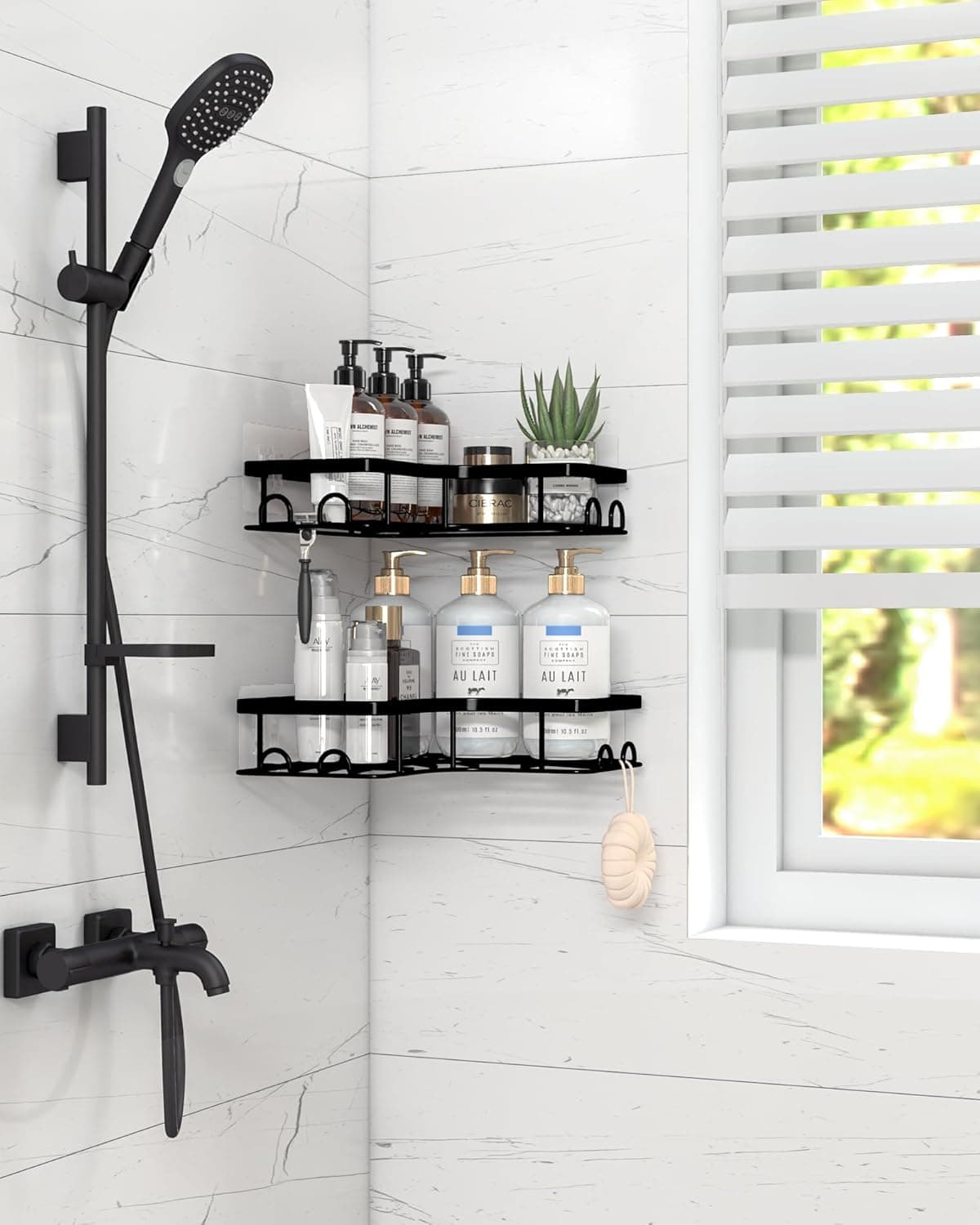 Sakugi Corner Shower Caddy 2-Pack Adhesive Stainless Steel with 8 Hooks – image 2