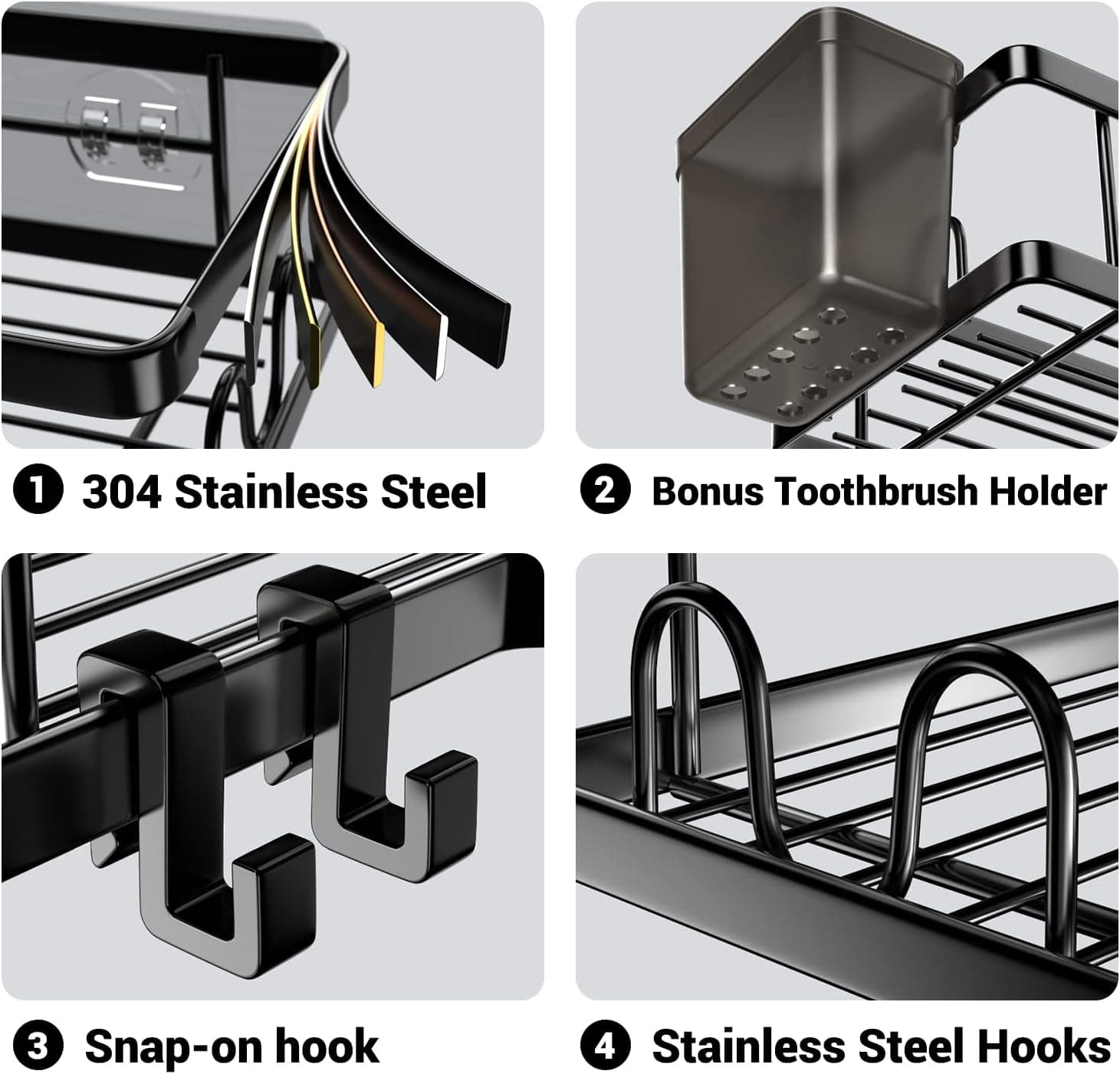 AKTECKE Corner Shower Caddy 2-Pack Adhesive Stainless Steel – image 4