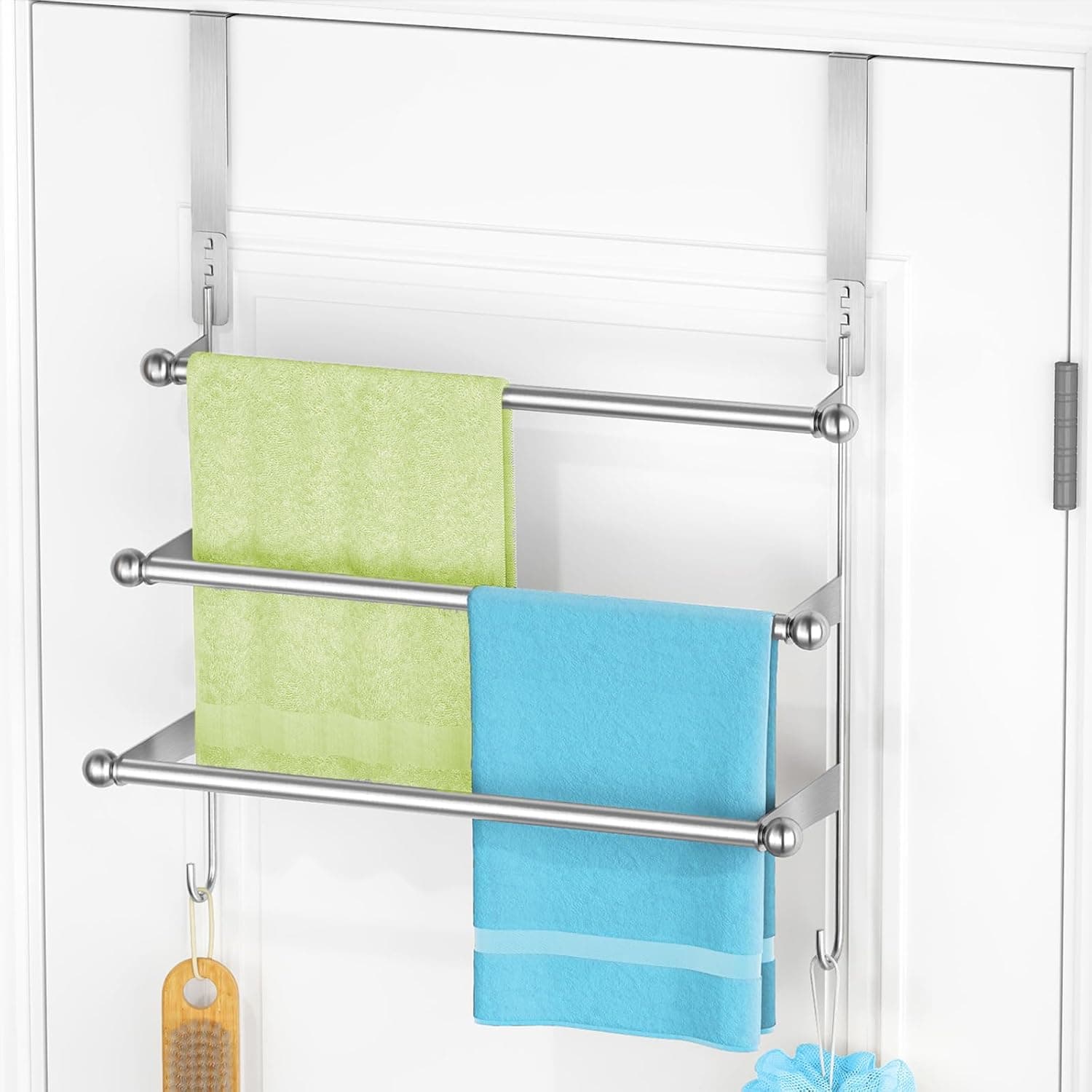 CHJgroup Over The Door Towel Rack, 304 Stainless Steel, 3 Tier with 2 Hooks – image 1