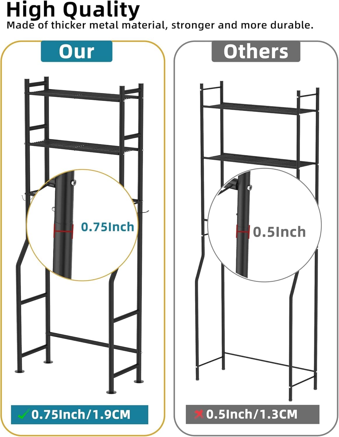 Livilord 3-Tier Over The Toilet Storage Freestanding Metal Shelves with 4 Hooks – image 6