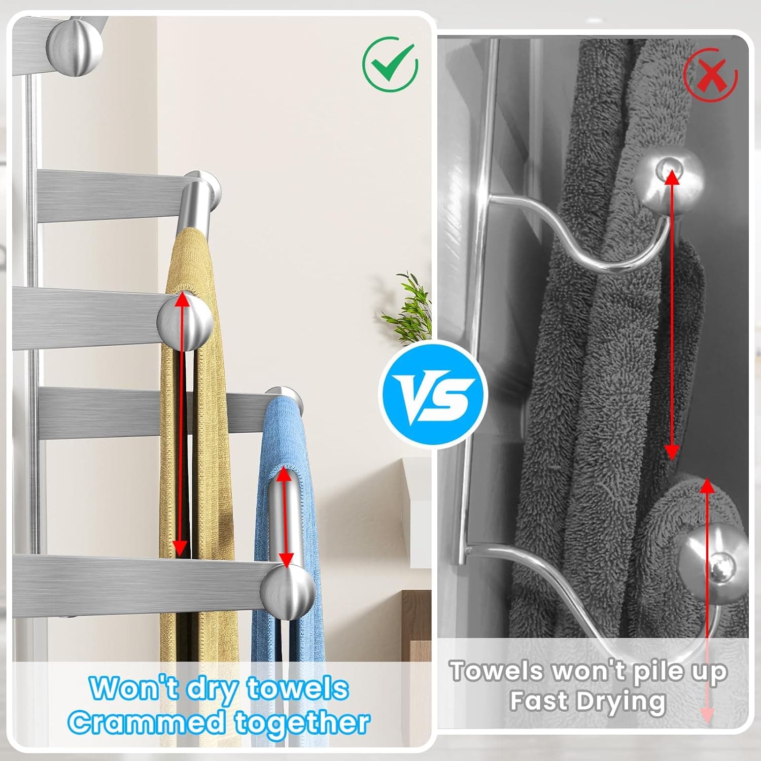 CHJgroup Over The Door Towel Rack, 304 Stainless Steel, 3 Tier with 2 Hooks – image 3