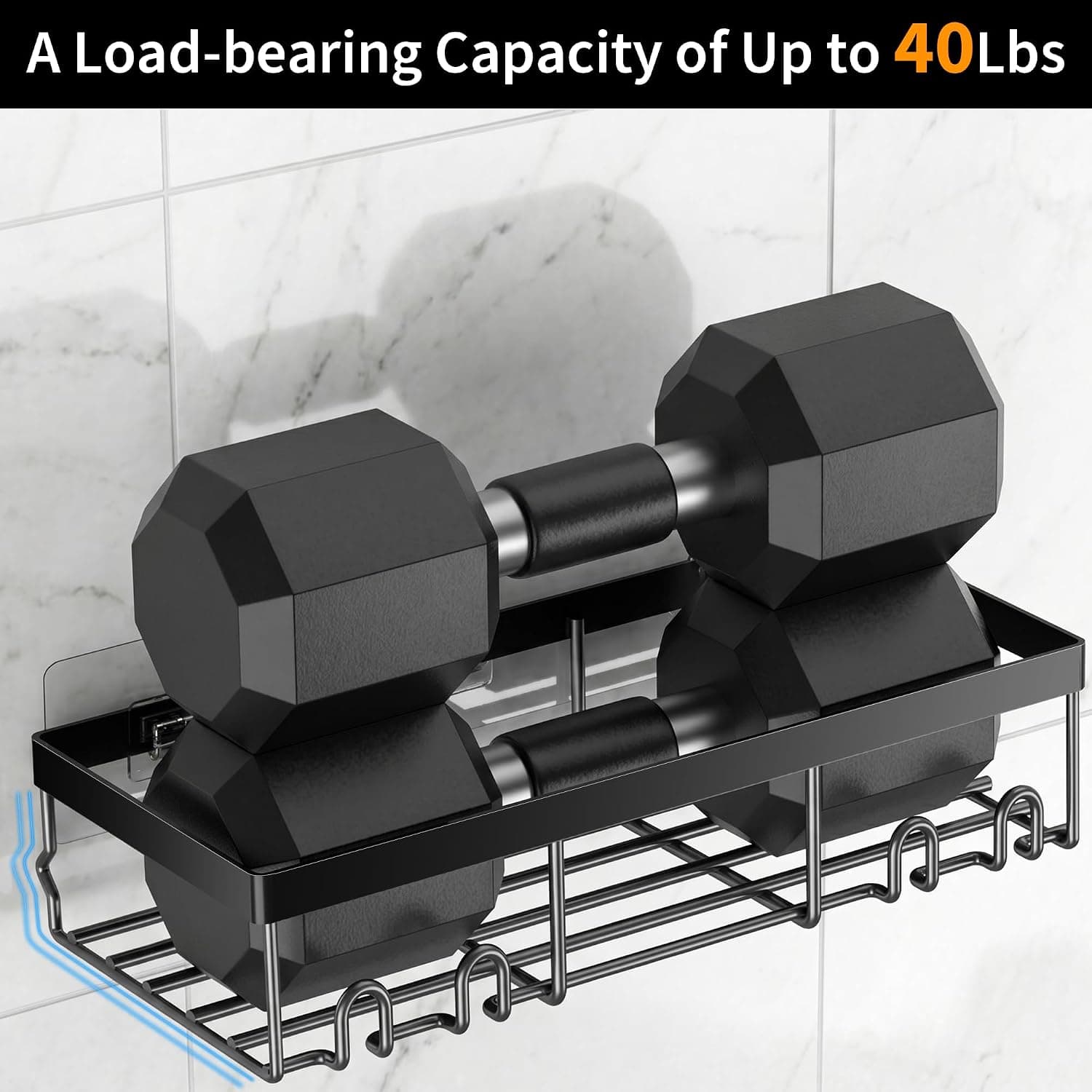 Moforoco Adhesive Shower Caddy Shelf 2-Pack, Black – image 3
