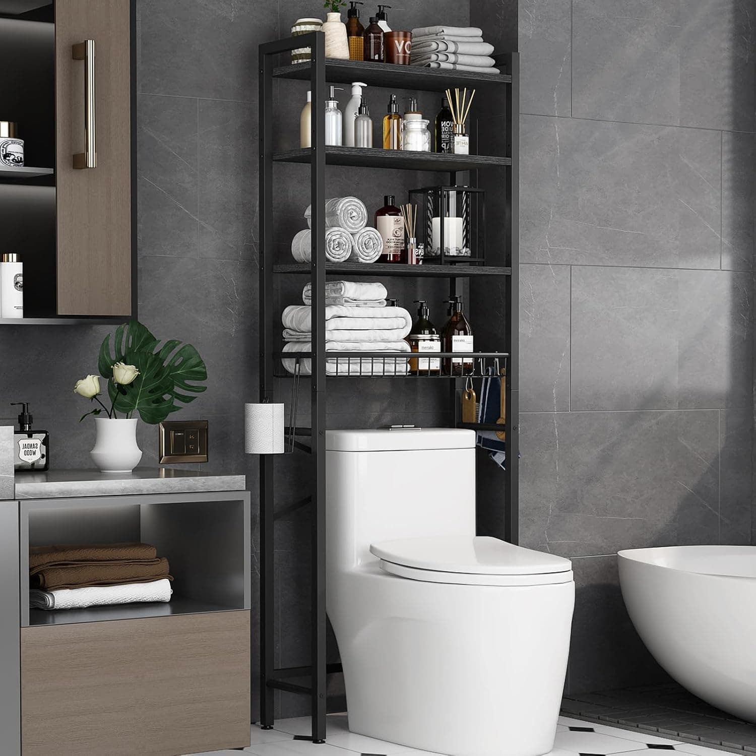 Kalrin Over-The-Toilet Storage Rack 4-Tier with Adjustable Shelf and Basket – image 1