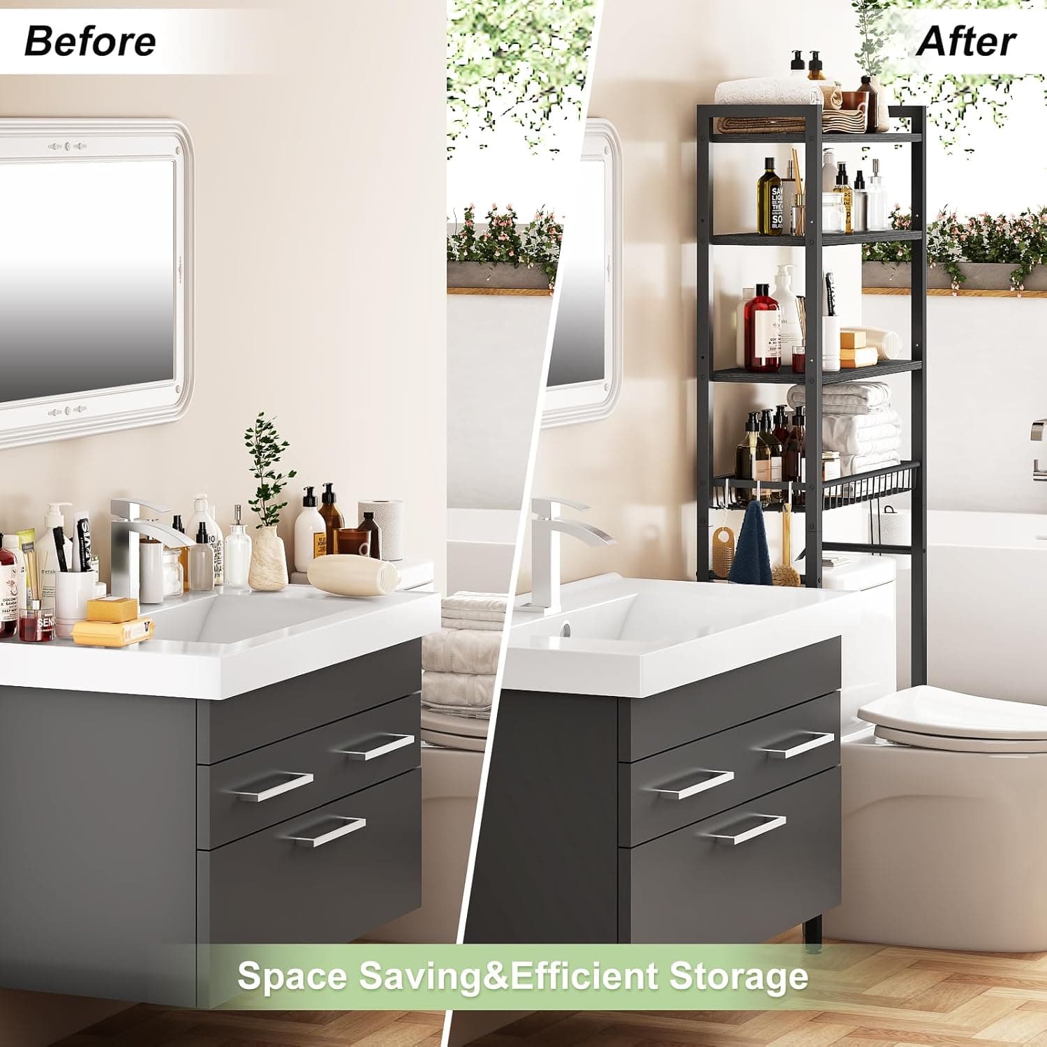 Kalrin Over-The-Toilet Storage Rack 4-Tier with Adjustable Shelf and Basket – image 4