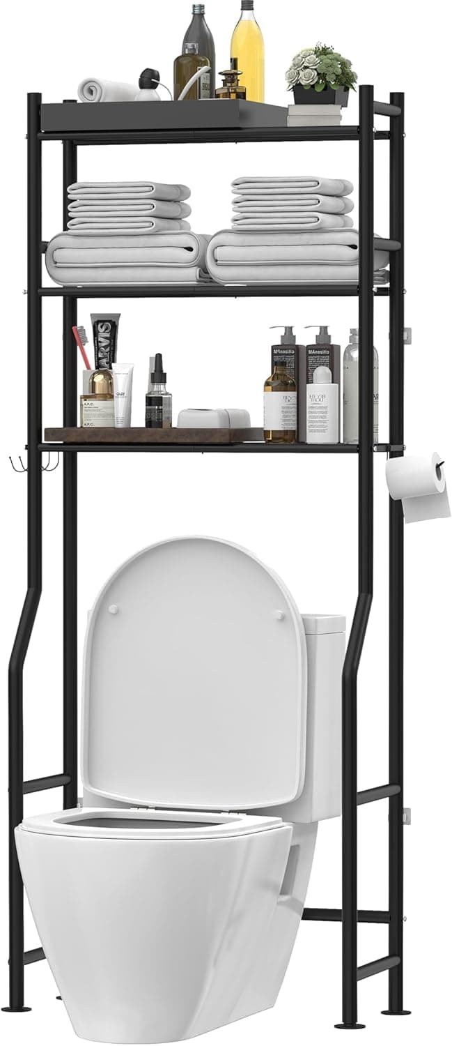 Livilord 3-Tier Over The Toilet Storage Freestanding Metal Shelves with 4 Hooks – image 1
