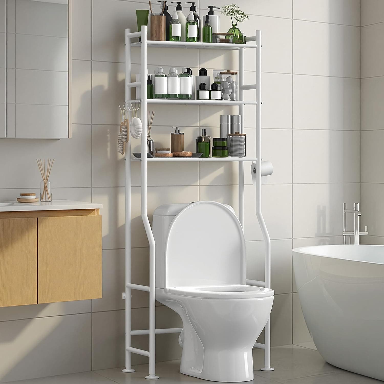 AriseWork 3-Tier Over Toilet Storage, Anti-Tip, 64-Inch, White – image 1