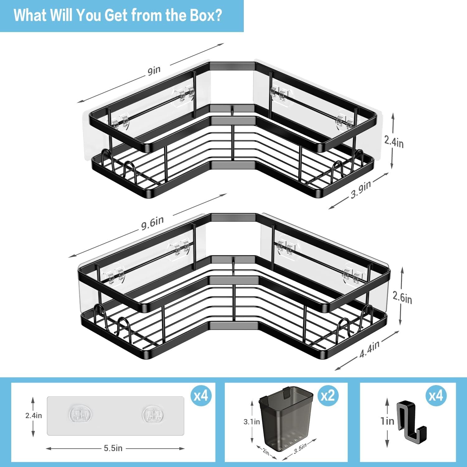 AKTECKE Corner Shower Caddy 2-Pack Adhesive Stainless Steel – image 6