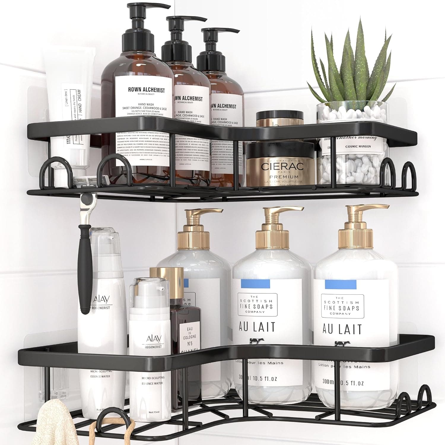Sakugi Corner Shower Caddy 2-Pack Adhesive Stainless Steel with 8 Hooks – image 1