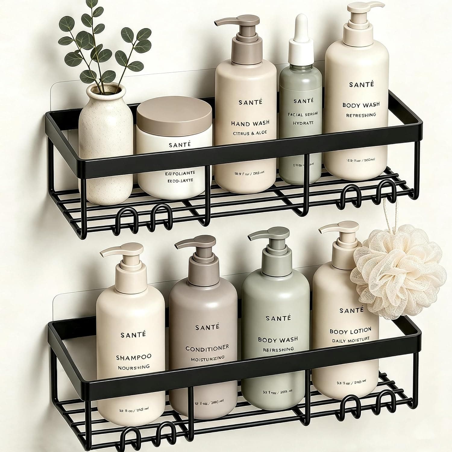Moforoco Adhesive Shower Caddy Shelf 2-Pack, Black – image 1