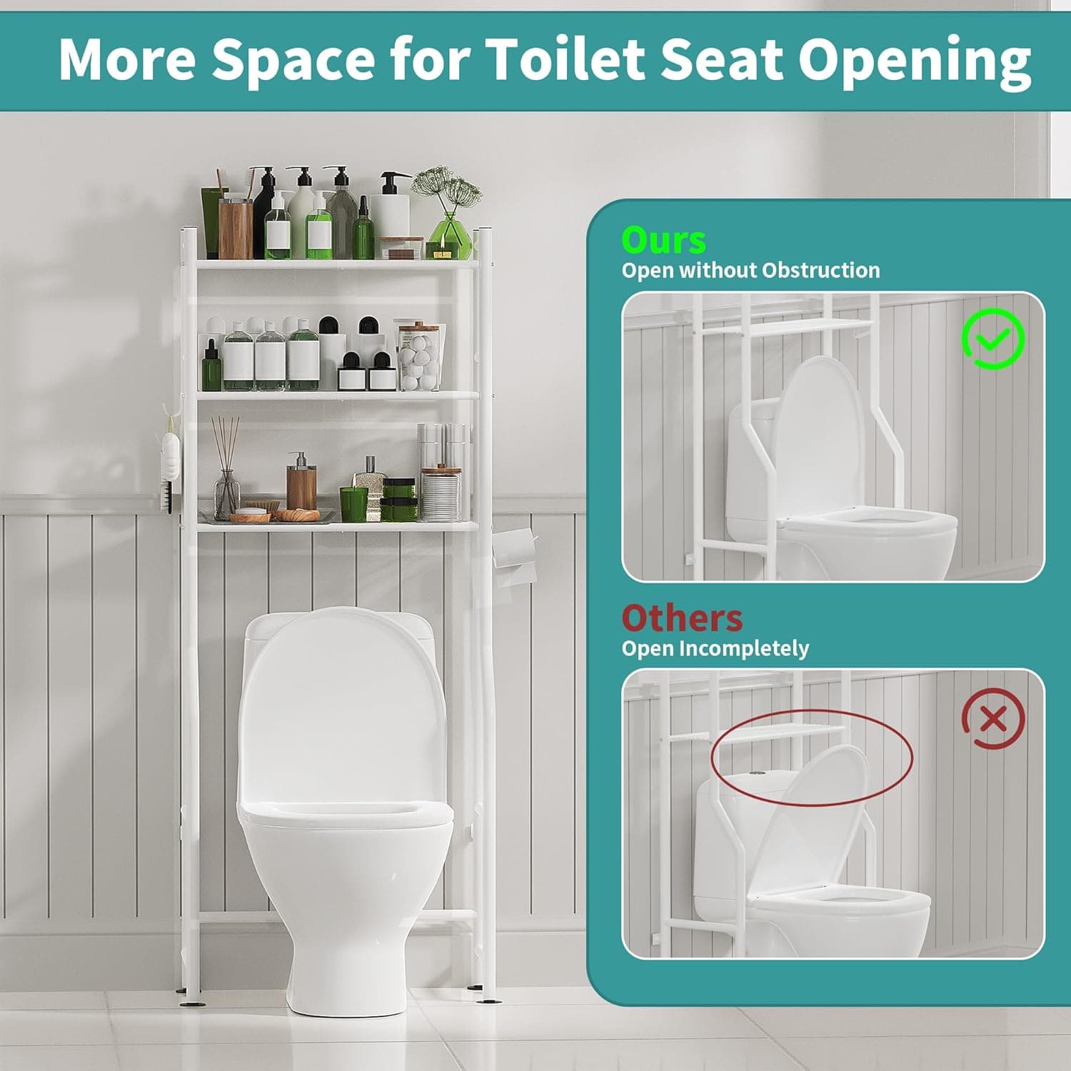AriseWork 3-Tier Over Toilet Storage, Anti-Tip, 64-Inch, White – image 3