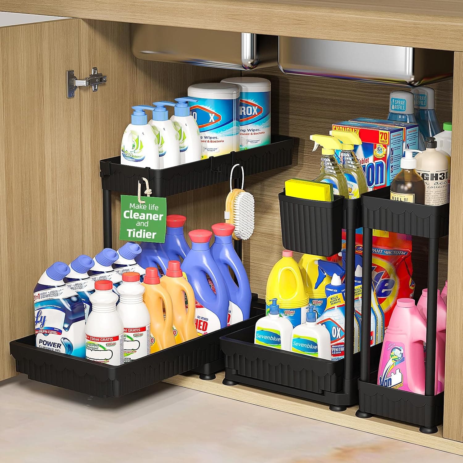 Sevenblue 3-Pack 2-Tier L-Shaped Under Sink Organizers with Sliding Drawers – image 1