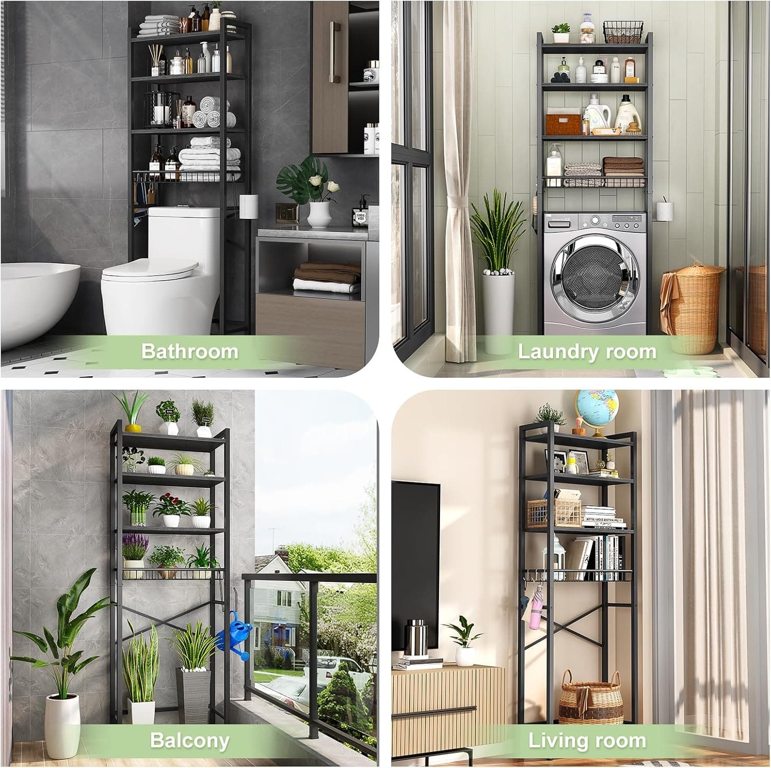 Kalrin Over-The-Toilet Storage Rack 4-Tier with Adjustable Shelf and Basket – image 3
