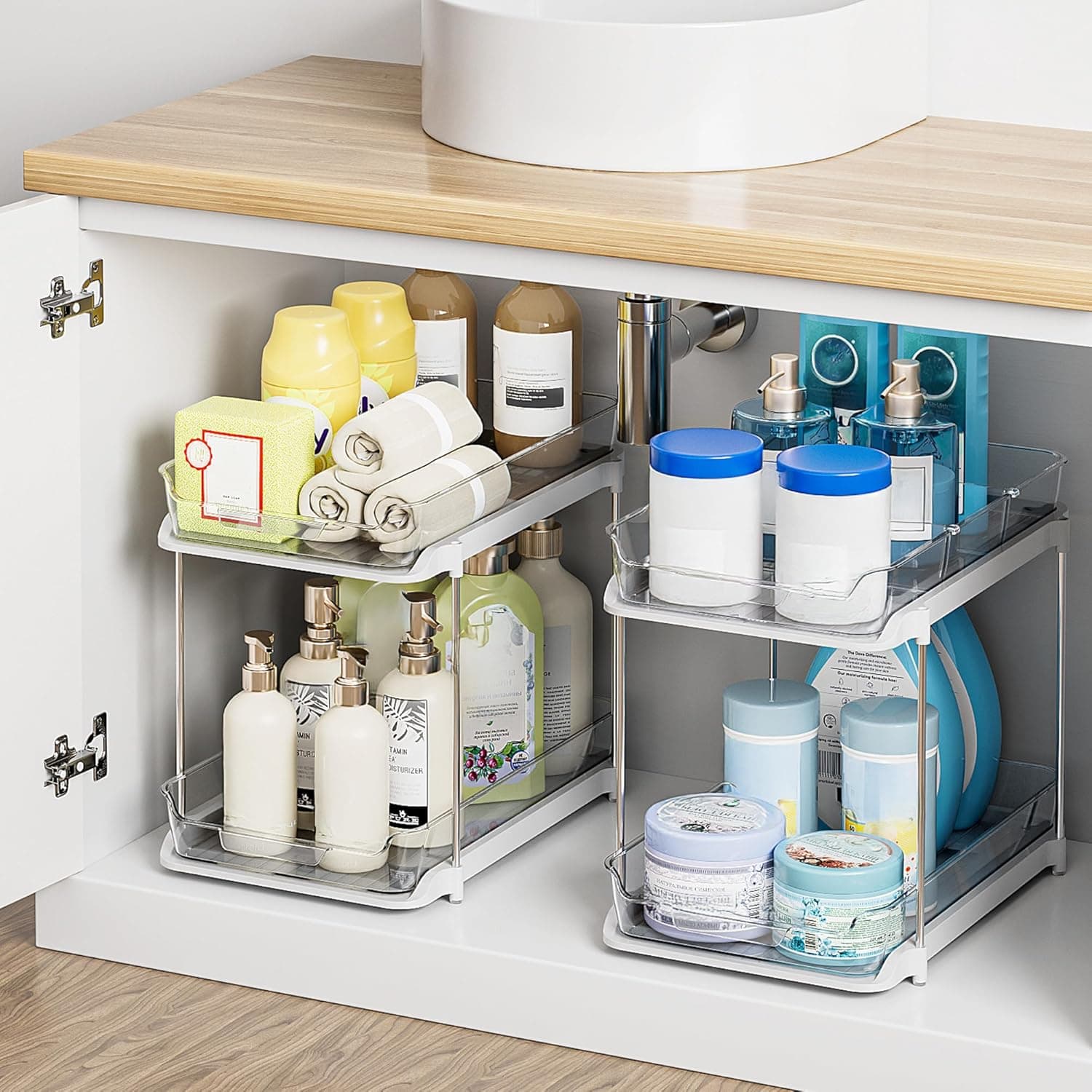 Delamu 2-Tier Bathroom Under Sink Organizer with Pull-Out Drawers and Movable Dividers, 2-Pack – image 5