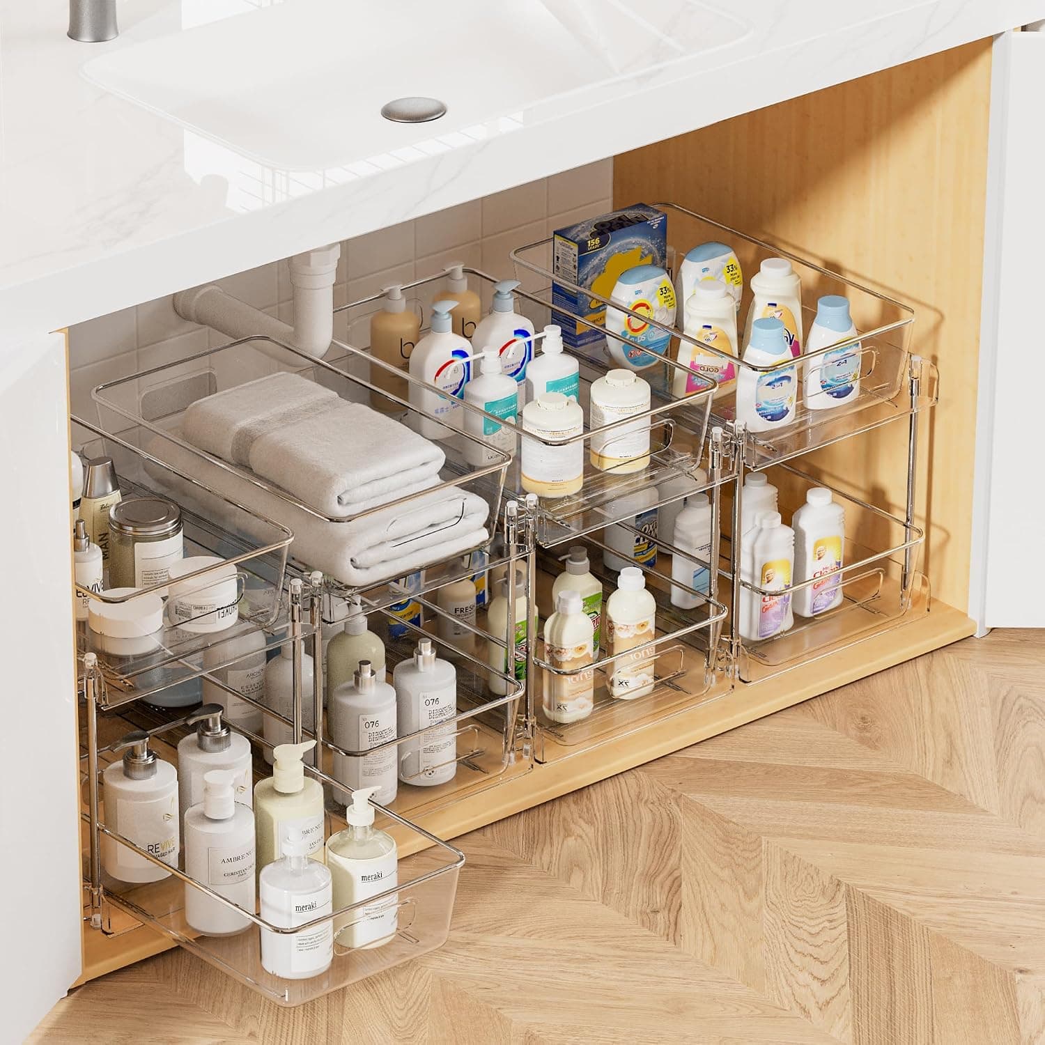 Vtopmart 4 Pack Pull Out Bathroom Under Sink Organizer – image 1