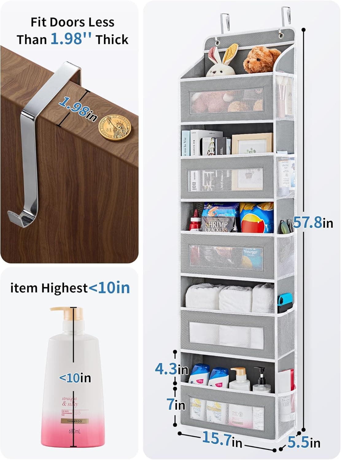 JARLINK Over The Door Organizer 5-Shelf Hanging Storage with 44 lb Capacity – image 3