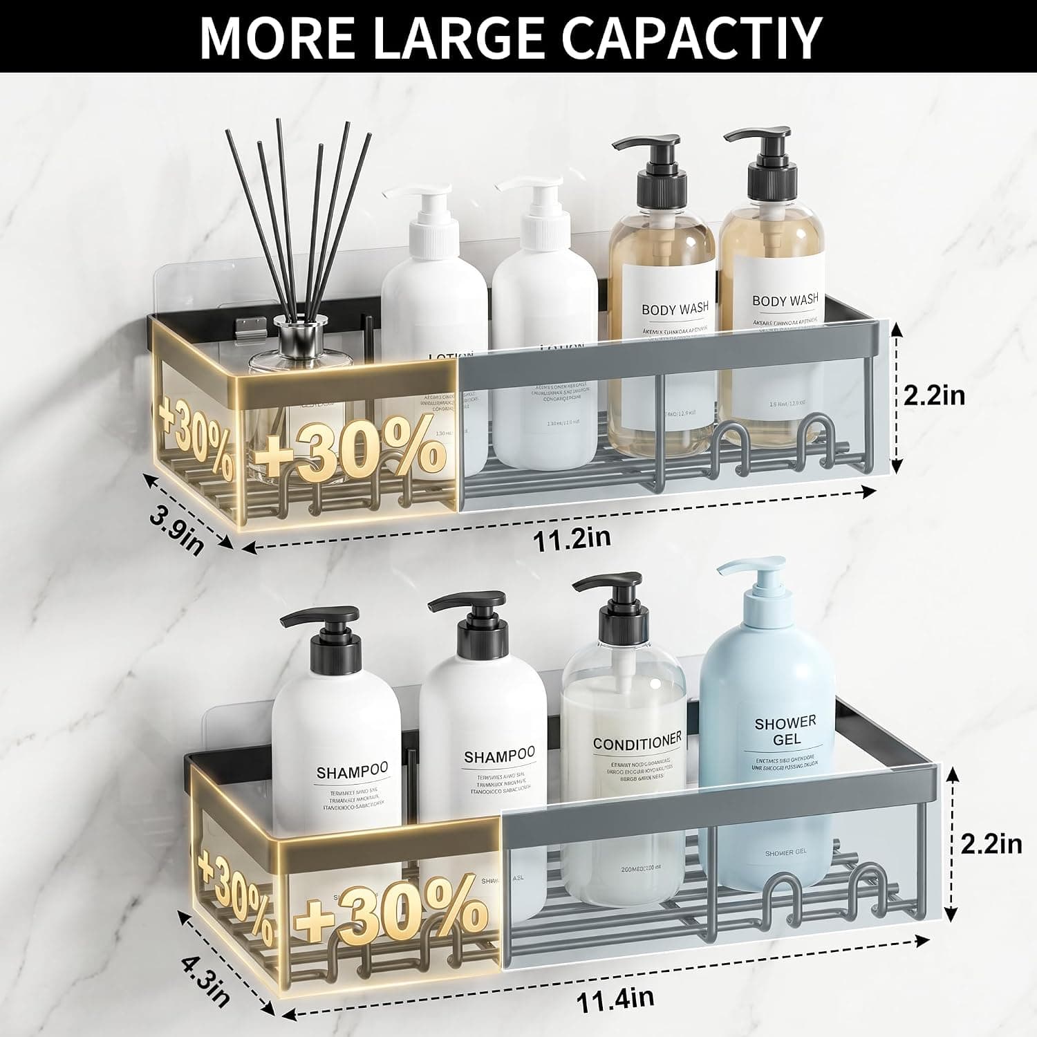 Moforoco Adhesive Shower Caddy Shelf 2-Pack, Black – image 2